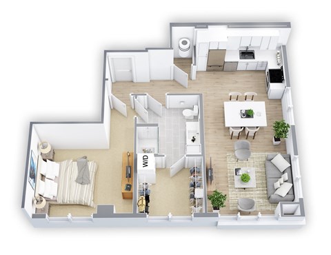 Floor plan for 1 bed, 1 bath, 792 sqft